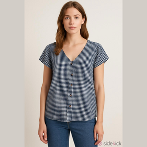Navy Checkered Blouse for Women